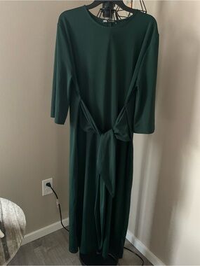 Zara Emerald Green Tie-Waist Midi Dress
